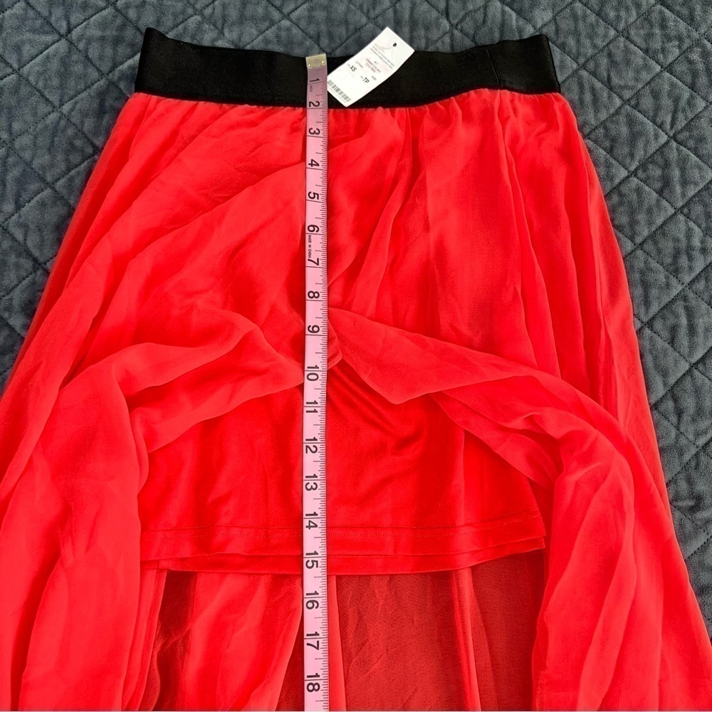 Bebe Maxi Skirt Women’s XS Dress Red Plated Side Slits Pleated Lined Mini B27 - Picture 7 of 10